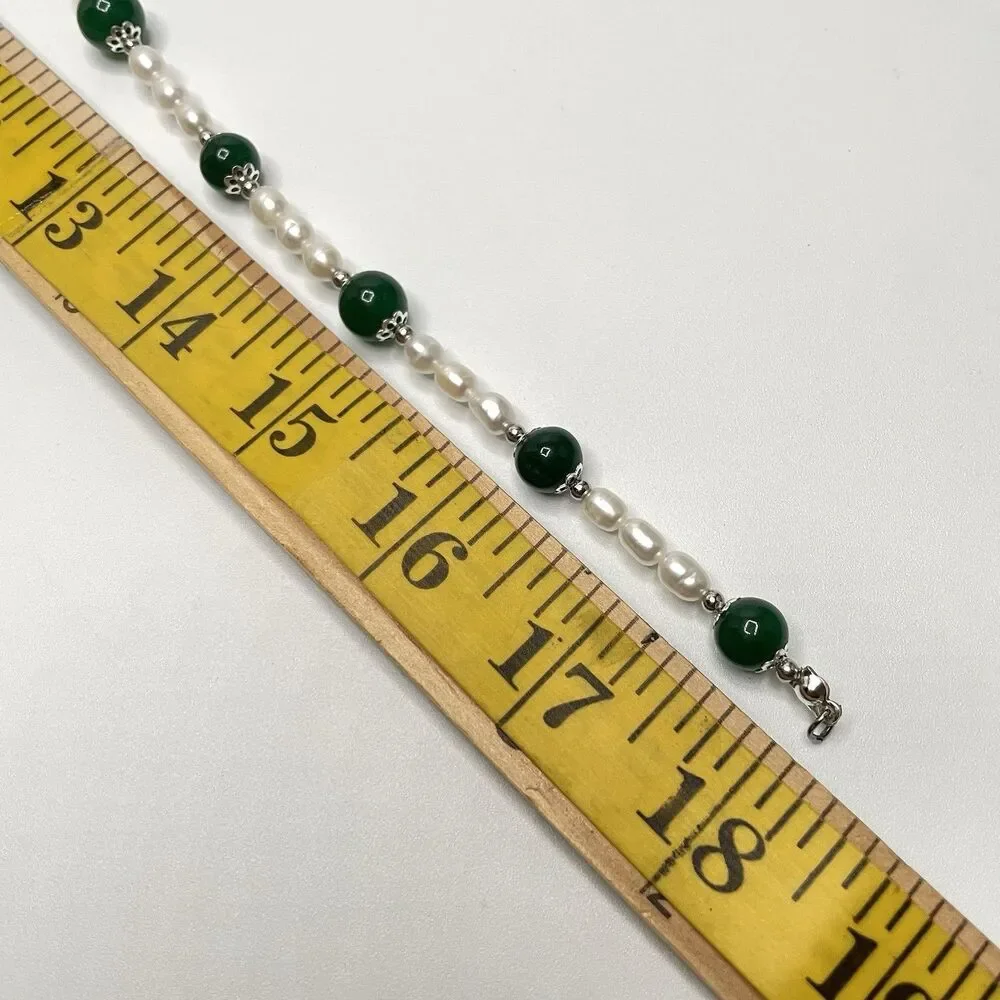 Artisan Handcrafted Emerald Green Gemstone Freshwater Pearl Beaded Necklace